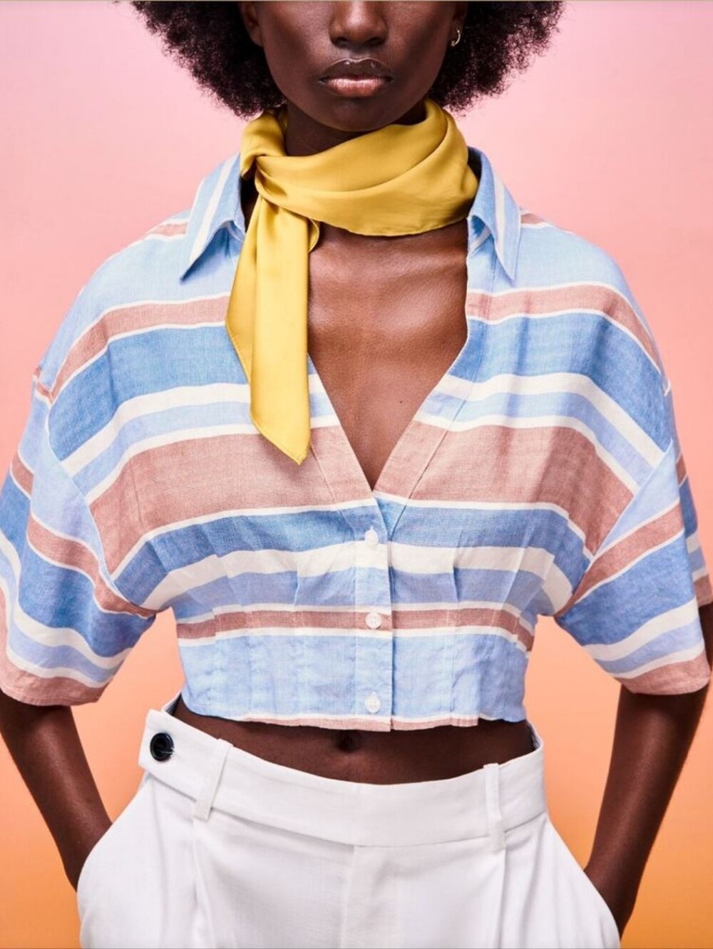 ZARA ✨️ Linen Striped Cropped Button-Up Women's Shirt Size S